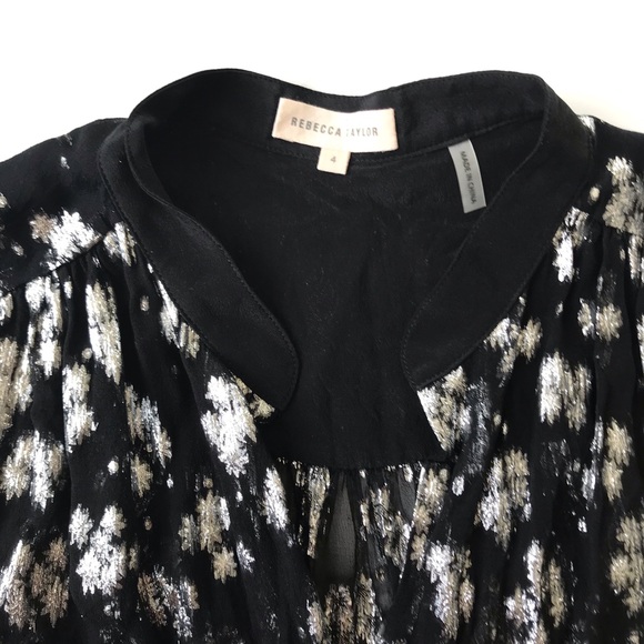 •REBECCA TAYLOR• Black Sheer Metallic Silver Top - Picture 6 of 8